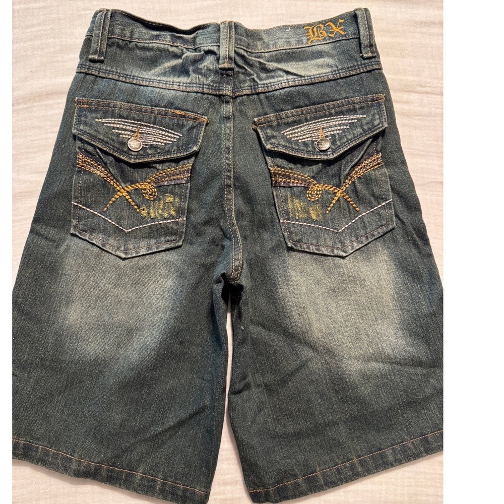 Brooklyn Express Denim Legend Kids Dark Wash Distressed Jean Shorts Size 14